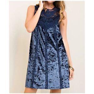 NEW Entro | Blue Crushed Velvet & Lace Dress Sz S